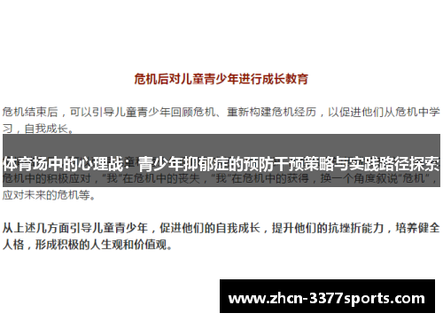 体育场中的心理战：青少年抑郁症的预防干预策略与实践路径探索