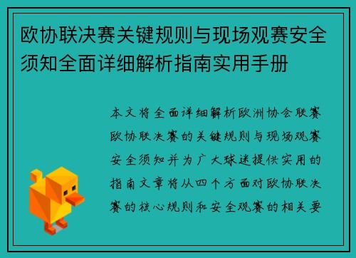 欧协联决赛关键规则与现场观赛安全须知全面详细解析指南实用手册 欧协联决赛关键规则与现场观赛安全须知全面详细解析指南实用手册